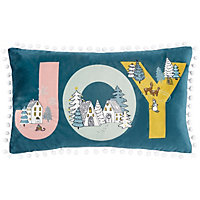furn. Snowy Village Joy Velvet Feather Filled Cushion
