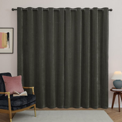 Furn Soft Chenille Blackout Eyelet Curtain Pair, Charcoal, (W) 168 x (D) 137cm