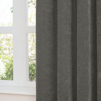 Furn Soft Chenille Blackout Eyelet Curtain Pair, Charcoal, (W) 168 x (D) 137cm