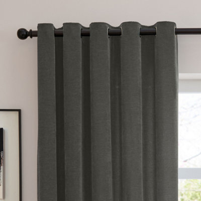 Furn Soft Chenille Blackout Eyelet Curtain Pair, Charcoal, (W) 168 x (D) 137cm