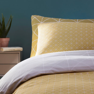 furn. Spectrum King Duvet Cover Set. Cotton, Polyester, Ochre / Grey