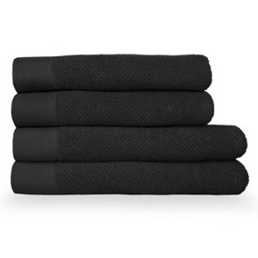 furn. Textured 4 Piece Bath Towel/Bath Sheet Bale, Cotton, Black
