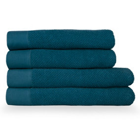 furn. Textured 4 Piece Bath Towel/Bath Sheet Bale, Cotton, Blue