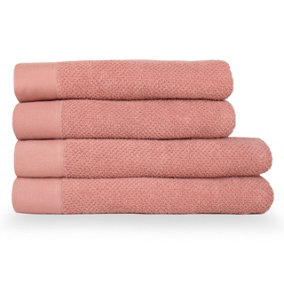 furn. Textured 4 Piece Bath Towel/Bath Sheet Bale, Cotton, Blush