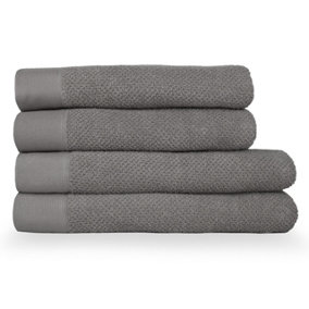 furn. Textured 4 Piece Bath Towel/Bath Sheet Bale, Cotton, Cool Grey