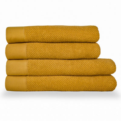 furn. Textured 4 Piece Bath Towel/Bath Sheet Bale, Cotton, Ochre Price Comparisons | Compare The Build