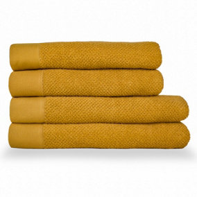 furn. Textured 4 Piece Bath Towel/Bath Sheet Bale, Cotton, Ochre