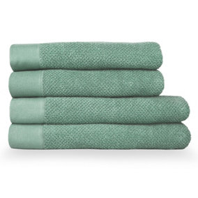 furn. Textured 4 Piece Bath Towel/Bath Sheet Bale, Cotton, Smoke Green
