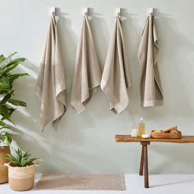 furn. Textured 4 Piece Bath Towel/Bath Sheet Bale, Cotton, Warm Natural
