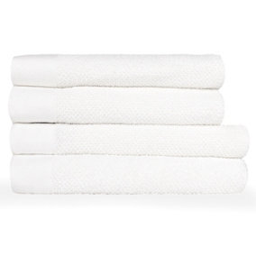 furn. Textured 4 Piece Bath Towel/Bath Sheet Bale, Cotton, White