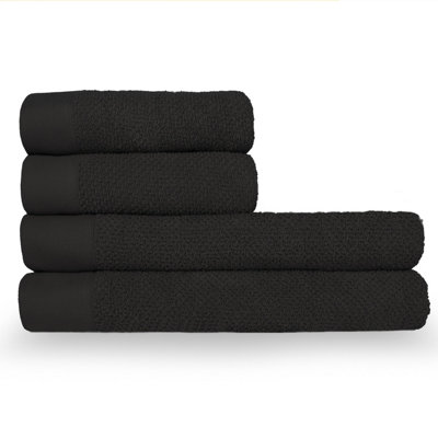furn. Textured 4 Piece Hand Towel/Bath Sheet Bale, Cotton, Black Price Comparisons | Compare The Build