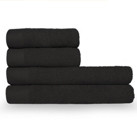 furn. Textured 4 Piece Hand Towel/Bath Sheet Bale, Cotton, Black