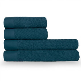 furn. Textured 4 Piece Hand Towel/Bath Sheet Bale, Cotton, Blue