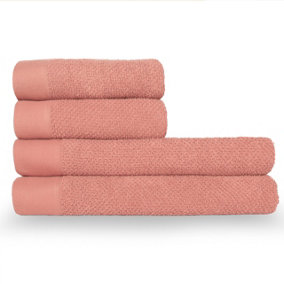 furn. Textured 4 Piece Hand Towel/Bath Sheet Bale, Cotton, Blush