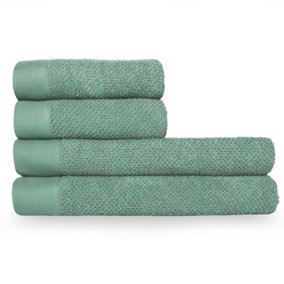 furn. Textured 4 Piece Hand Towel/Bath Sheet Bale, Cotton, Smoke Green