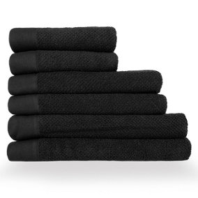 furn. Textured 6 Piece Hand Towel/Bath Towel/Bath Sheet Bale, Cotton, Black