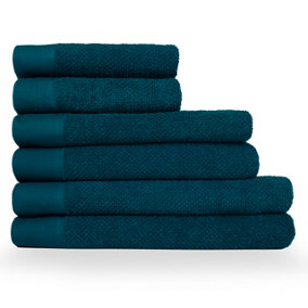 furn. Textured 6 Piece Hand Towel/Bath Towel/Bath Sheet Bale, Cotton, Blue
