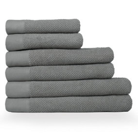 furn. Textured 6 Piece Hand Towel/Bath Towel/Bath Sheet Bale, Cotton, Cool Grey