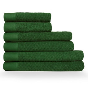 furn. Textured 6 Piece Hand Towel/Bath Towel/Bath Sheet Bale, Cotton, Dark Green