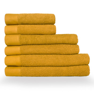 furn. Textured 6 Piece Hand Towel/Bath Towel/Bath Sheet Bale, Cotton, Ochre Price Comparisons | Compare The Build