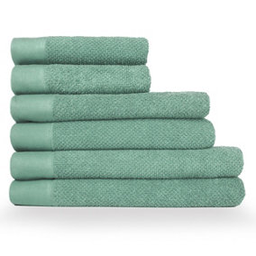 furn. Textured 6 Piece Hand Towel/Bath Towel/Bath Sheet Bale, Cotton, Smoke Green