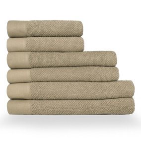 furn. Textured 6 Piece Hand Towel/Bath Towel/Bath Sheet Bale, Cotton, Warm Natural