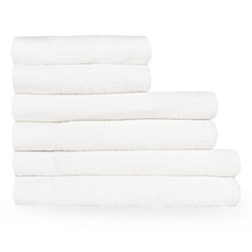 furn. Textured 6 Piece Hand Towel/Bath Towel/Bath Sheet Bale, Cotton, White