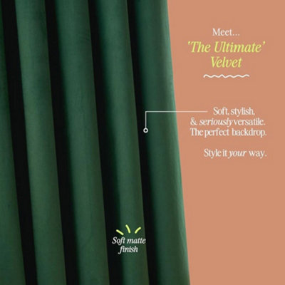 Furn The Ultimate Velvet Blackout Eyelet Curtain Pair, Emerald, (W) 229 x (D) 137cm
