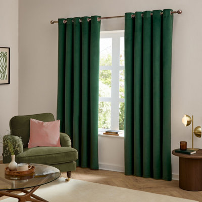 Furn The Ultimate Velvet Blackout Eyelet Curtain Pair, Emerald, (W) 229 x (D) 137cm
