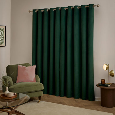 Furn The Ultimate Velvet Blackout Eyelet Curtain Pair, Emerald, (W) 229 x (D) 137cm