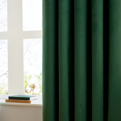 Furn The Ultimate Velvet Blackout Eyelet Curtain Pair, Emerald, (W) 229 x (D) 137cm
