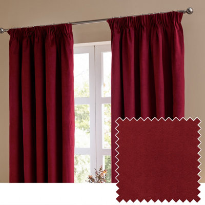 Furn Ultimate Velvet Blackout Pencil Pleat Curtain Pair Burgundy 168 x 229cm