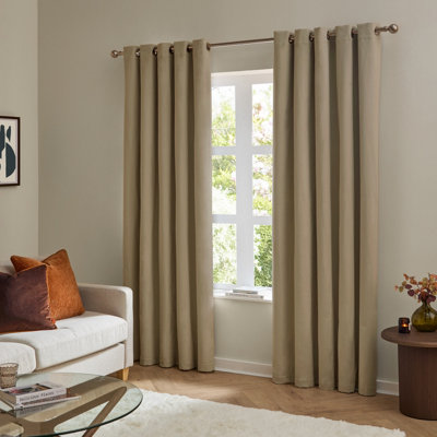 Furn The Ultimate Velvet Room Darkening Eyelet Curtain Pair, Mocha, (W) 168 x (D) 229cm