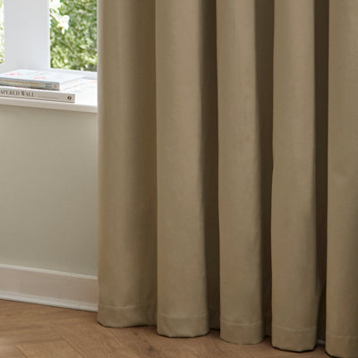 Furn The Ultimate Velvet Room Darkening Eyelet Curtain Pair, Mocha, (W) 168 x (D) 229cm