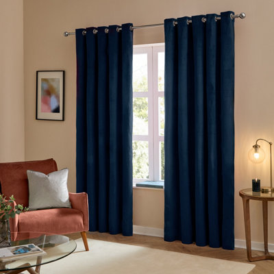 Furn The Ultimate Velvet Room Darkening Eyelet Curtain Pair, Royal, (W) 229 x (D) 229cm