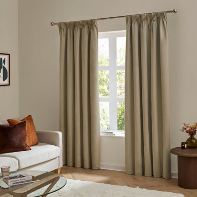 Furn The Ultimate Velvet Room Darkening Pencil Pleat Curtain Pair, Mocha, (W) 168 x (D) 137cm