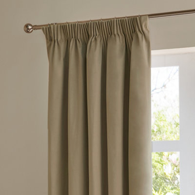 Furn The Ultimate Velvet Room Darkening Pencil Pleat Curtain Pair, Mocha, (W) 168 x (D) 137cm
