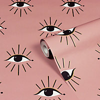 furn. Theia Blush Pink Abstract Eyes Foiled Wallpaper