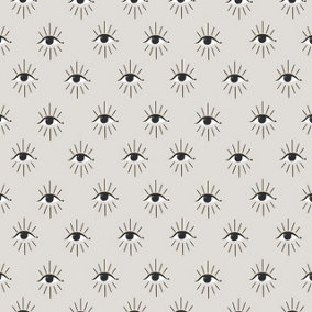 furn. Theia Grey/Beige Abstract Eyes Foiled Wallpaper Sample