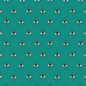 furn. Theia Turquoise Abstract Eyes Foiled Wallpaper Sample