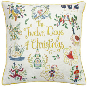 furn. Twelve Days of Xmas Embroidered Cushion Cover