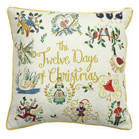furn. Twelve Days of Xmas Embroidered Piped Polyester Filled Cushion