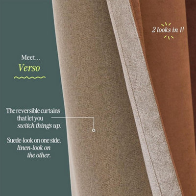 Furn Verso Reversible Suede-look Blackout Eyelet Curtain Pair, Mocha, (W) 117 x (D) 183cm