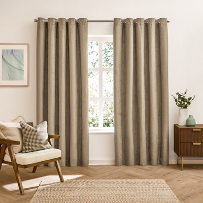 Furn Verso Reversible Suede-look Blackout Eyelet Curtain Pair, Mocha, (W) 117 x (D) 183cm