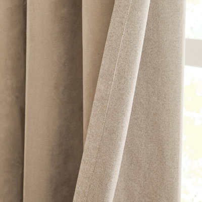 Furn Verso Reversible Suede-look Blackout Eyelet Curtain Pair, Mocha, (W) 117 x (D) 183cm