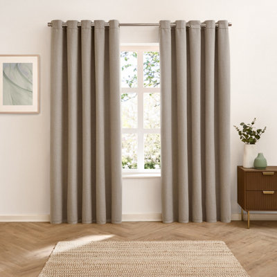 Furn Verso Reversible Suede-look Blackout Eyelet Curtain Pair, Mocha, (W) 117 x (D) 183cm