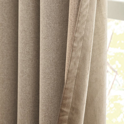 Furn Verso Reversible Suede-look Blackout Eyelet Curtain Pair, Mocha, (W) 117 x (D) 183cm