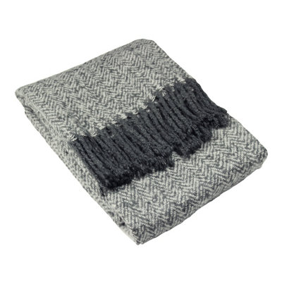furn. Weaver Woven Faux Wool Herringbone Tasselled Throw