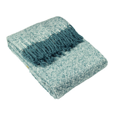 furn. Weaver Woven Faux Wool Herringbone Tasselled Throw