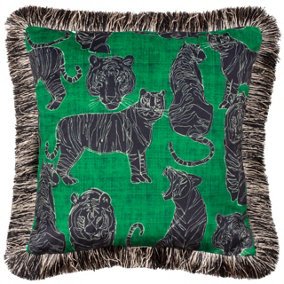 furn. Wildcat Velvet Fringed Cushion Cover